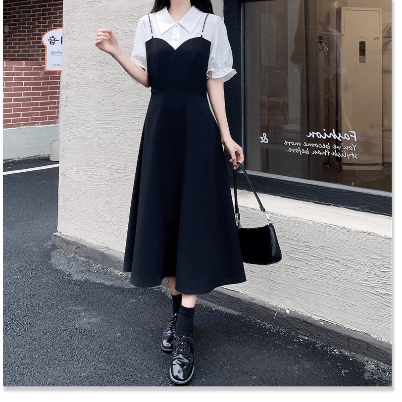 (Order 7-12 ngày, bigsize) Váy đầm xòe đen phong cách Hepburn nữ váy mùa hè size lớn dành cho người béo mm che bụng và e