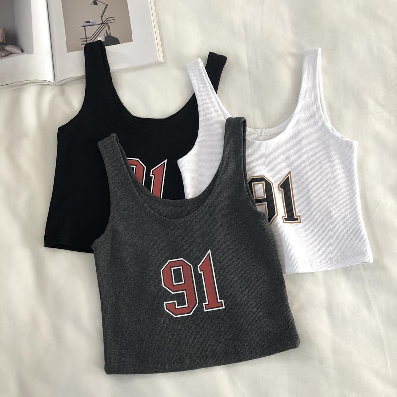 Áo hai dây dệt kim Ielgy co giãn in số phong cách thể thao thời trang Hàn Quốc