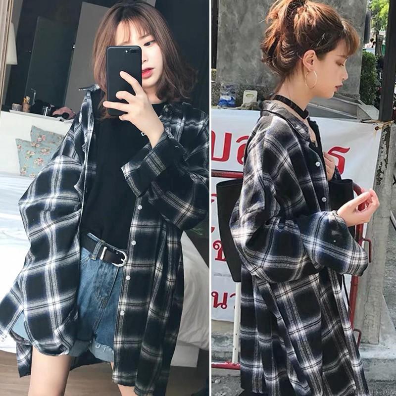 Áo sơ mi kích thước lớn họa tiết kẻ sọc thời trang Hàn Quốc cá tính cho nữ