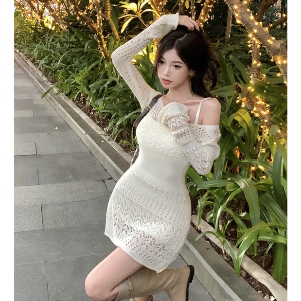 QKOOLE Đầm ôm  dài tay ôm dáng thời trang Hàn Quốc