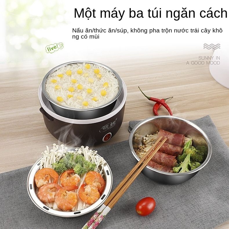 Ling Rui Hộp cơm điện ba lớp có thể cắm điện, cách hâm nóng tự động, nấu bằng nồi 1 đồ dùng nhân viên văn phòng