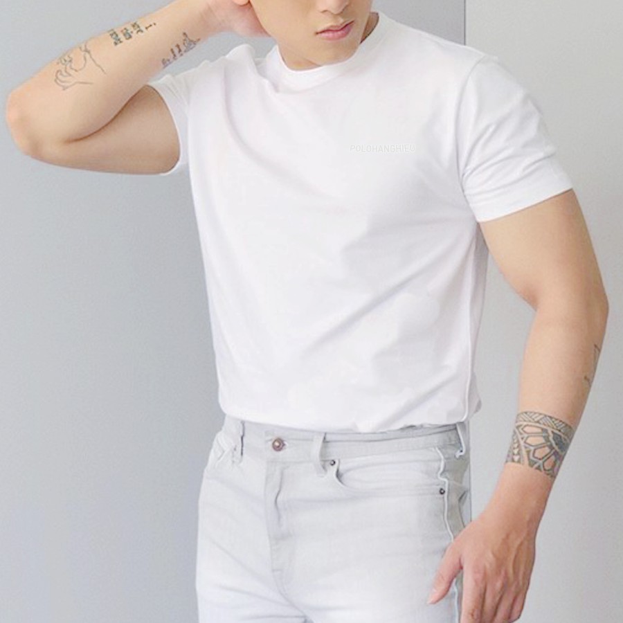 Áo thun nam đẹp cổ tròn vải Cotton 100% co giãn 4 chiều, dày dặn, form Slim fit tôn dáng, có size 95kg - POLO HΛNGHIEU | BigBuy360 - bigbuy360.vn