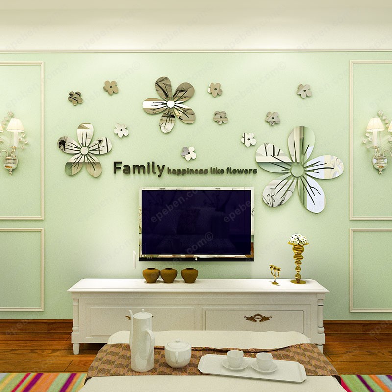 Tranh dán tường mica 3d decor khổ lớn hoa lãng mạn trang trí phòng khách, phòng ngủ Nhiều Size - EPeBen