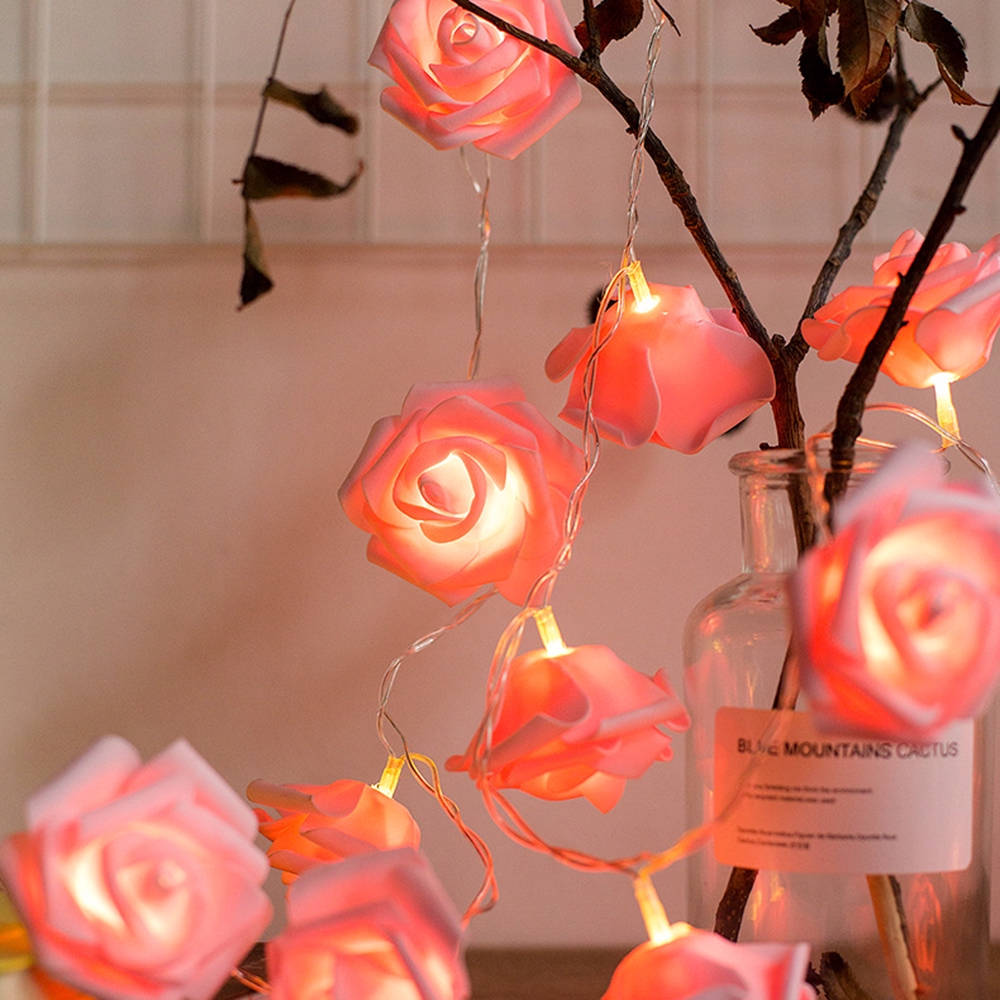 Dây đèn 10/20 bóng hình bông hoa hồng trang trí nhà cửa dịp Valentine/Giáng Sinh/tiệc tùng/đám cưới