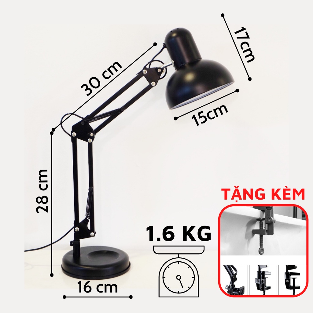 Đèn bàn học Luxo loại chao to không gây chói mắt, kim loại, cơ động xoay gập mọi hướng