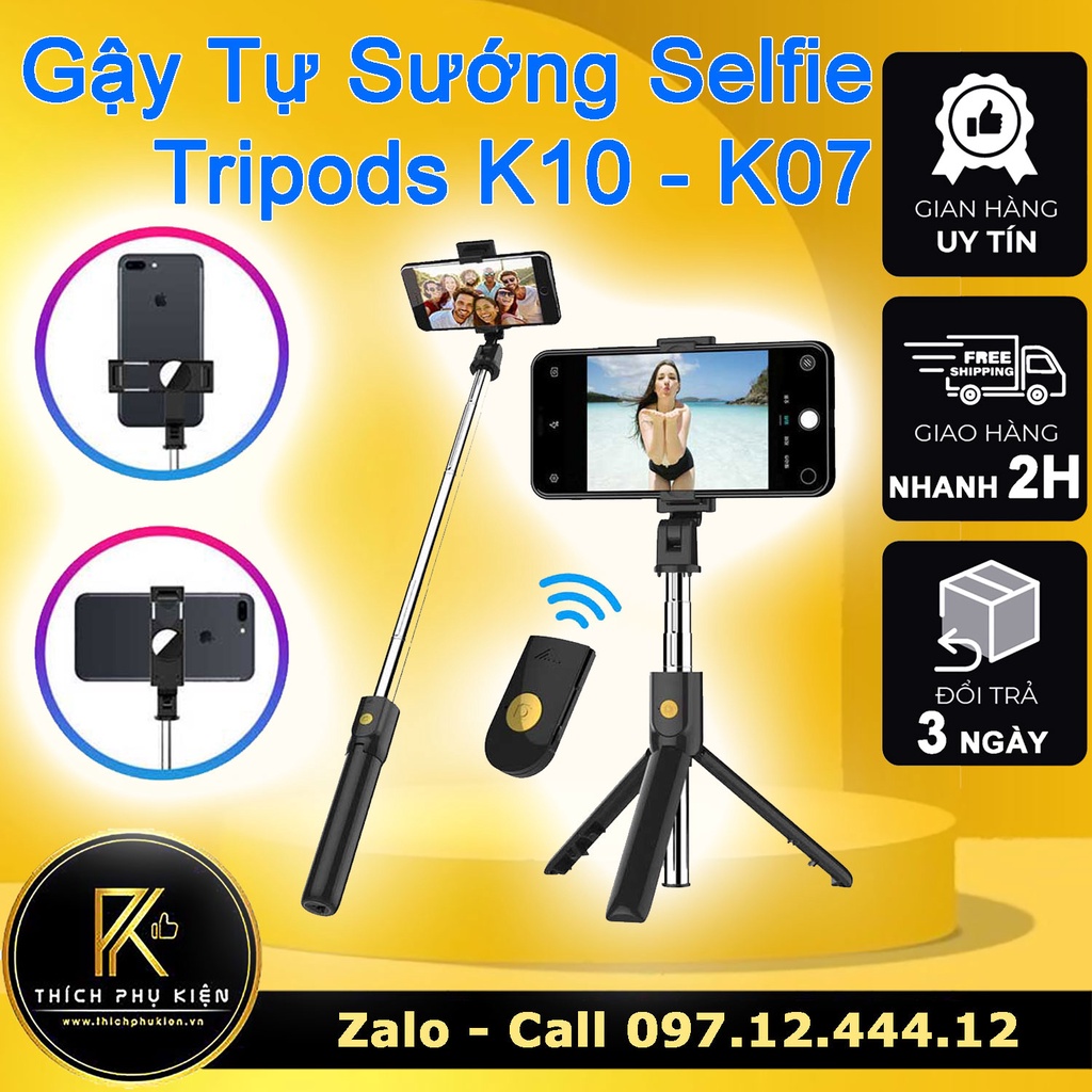 Gậy Tự Sướng Selfie 3 Chân Đứng Tripod K07 - K10 - Cao Cấp Remote điều khiển từ xa - Giá rẻ nhất