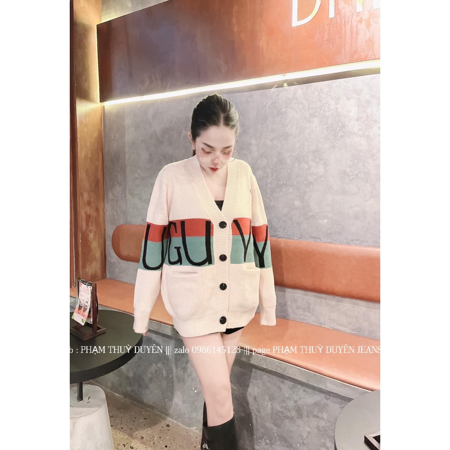 Áo Khoác Cardigan Len Họa Tiết Chữ Guys Phối Màu Tay Dài | Smide Clothing