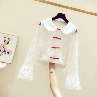 Áo sơ mi thêu  ren cổ  búp bê