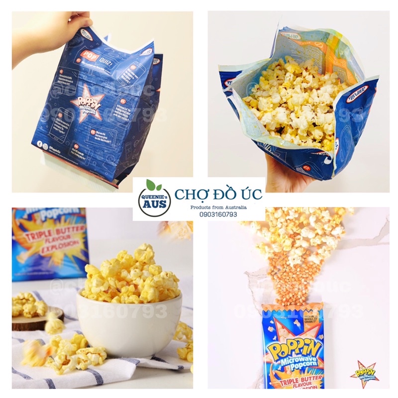 Bắp rang bơ POPPIN MICROWAVE POPCORN Triple Butter bằng lò vi sóng tại nhà - nhập Úc 🇦🇺