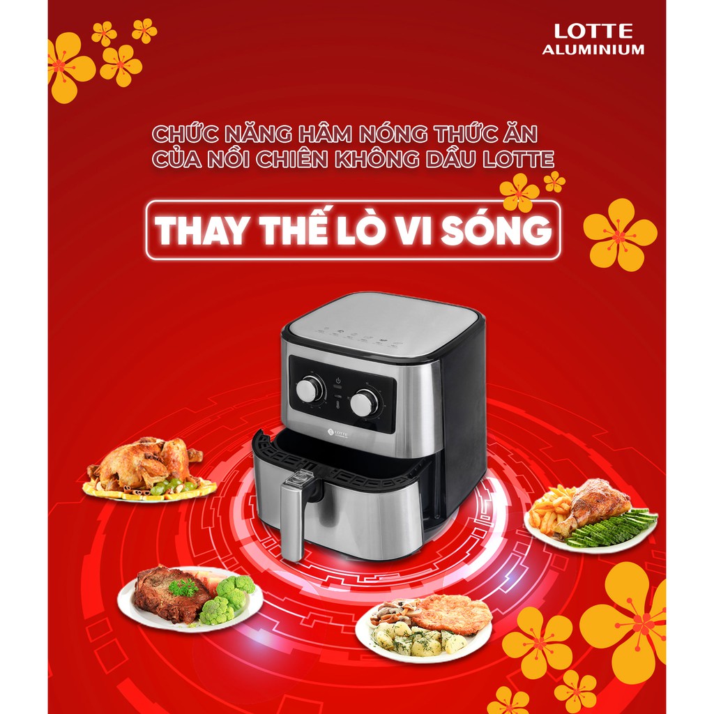 [BẢO HÀNH 1 NĂM] Nồi chiên không dầu Lotte 5,5 lít model LTS - AF5SM NHẬP KHẨU NGUYÊN CHIẾC Mẫu mới tặng kèm sách nấu ăn