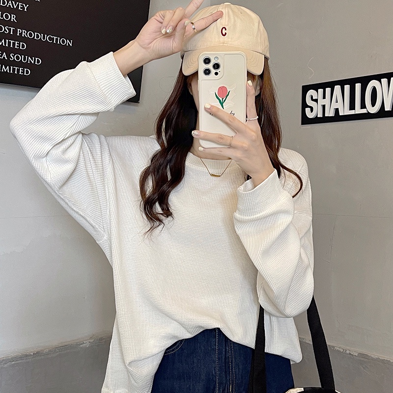 Áo sweater nữ SUXI tay dài cổ tròn màu trơn đơn giản
