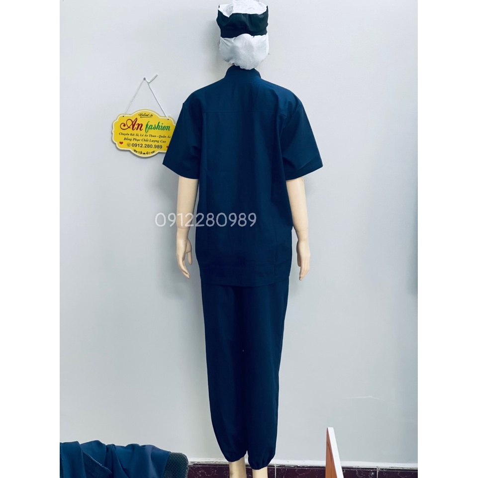 [Áo+Quần+Mũ] Đồng Phục ngành Thực phẩm, Thủy sản tay ngắn màu xanh vải kaki dày dặn _ Hình chụp thật