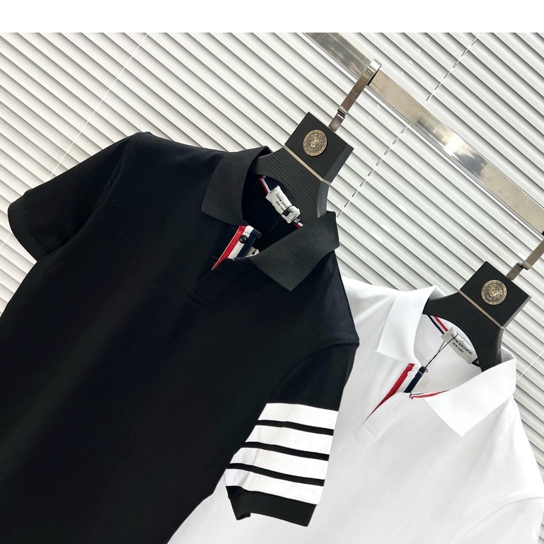 Áo phông nam thome brown vạch trắng ống tay, áo polo nam nữ có cổ mẫu hot form chuẩn hot trend TB00335