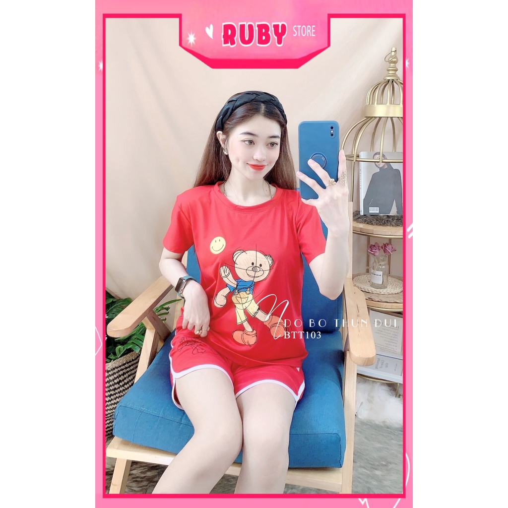 Đồ bộ nữ mặc nhà chất thun mềm mịn  in hình hoạt hình dễ thương Đồ bộ thun đùi BTT103