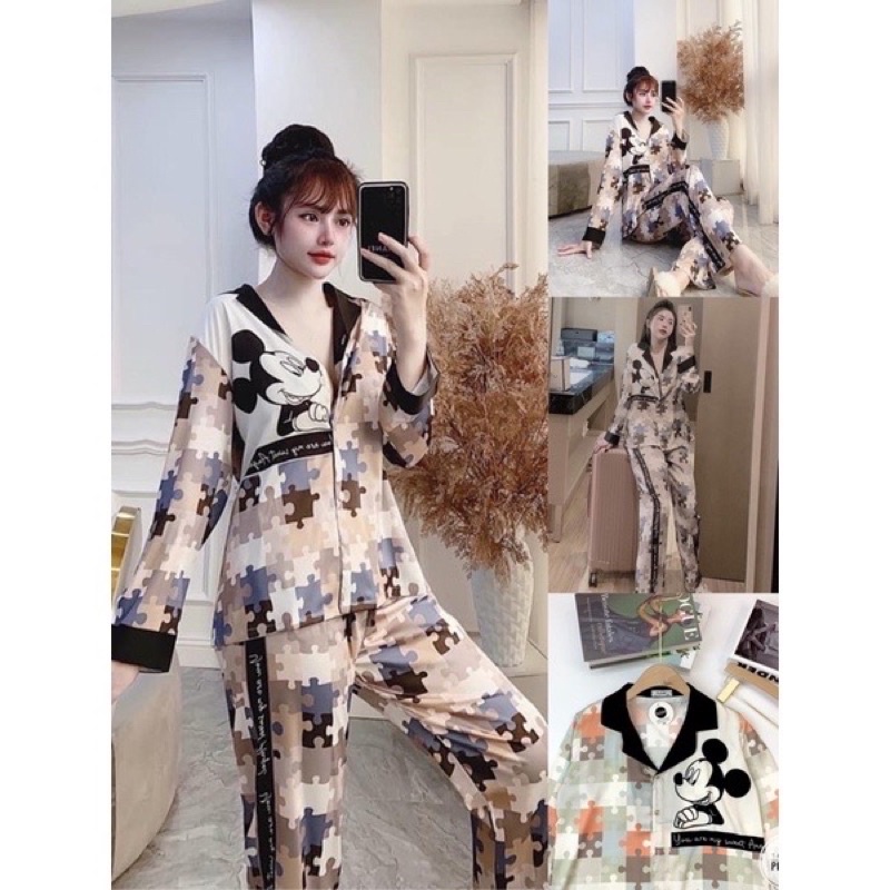 Bộ lụa satin thiết kế cao cấp /Bộ ngủ hoạ tiết Dễ Thương 🤗