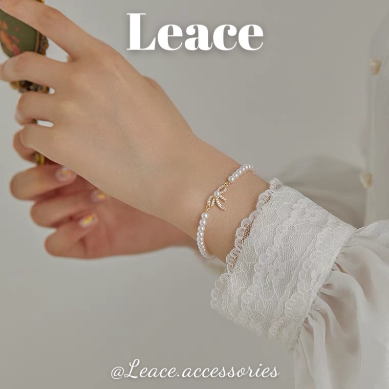 Vòng tay nữ, lắc tay ngọc trai nhân tạo mặt nơ đính đá BL012 Leace.accessories