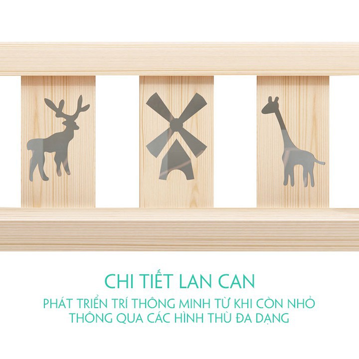 Giường cũi cho trẻ em quây 3 mặt ghép giường cha mẹ size 128*60*40cm chất liệu gỗ thông