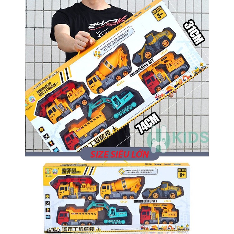 Set 6 xe xây dựng công trình, xe cứ hỏa, cứu hộ thành phố, xe vệ sinh môi trường, xe cảnh sát, xe quân sự chạy đà cỡ lớn