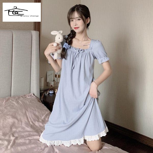 Đồ ngủ/ đầm ngủ tay ngắn dáng rộng in hoa dễ thương thời trang mùa hè cho bạn gái 22022