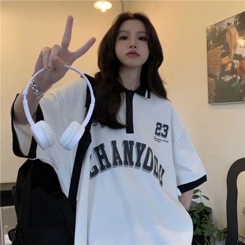 áo polo nam from rộng áo thun nam có cổ phong cách Hàn Quốc áo phông unisex Áo thun áo thun có cổ nữ bông áo phông polo nam thời trang áo polo oversize nam