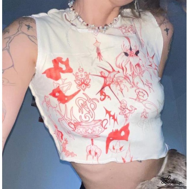 Áo Croptop Cổ Tròn In Họa Tiết Hoạt Hình Dễ Thương Cho Nữ