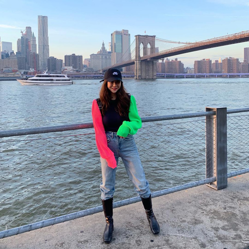 Áo Sweater Dệt Kim Tay Phồng Màu Sắc Cầu Vồng Phong Cách Hàn Quốc | BigBuy360 - bigbuy360.vn