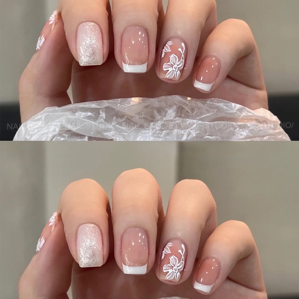 Miếng Dán Nổi Trang Trí Móng Tay Hình Hoa Anh Đào 5D Bằng Acrylic Màu Trắng Phong Cách Nhật Bản