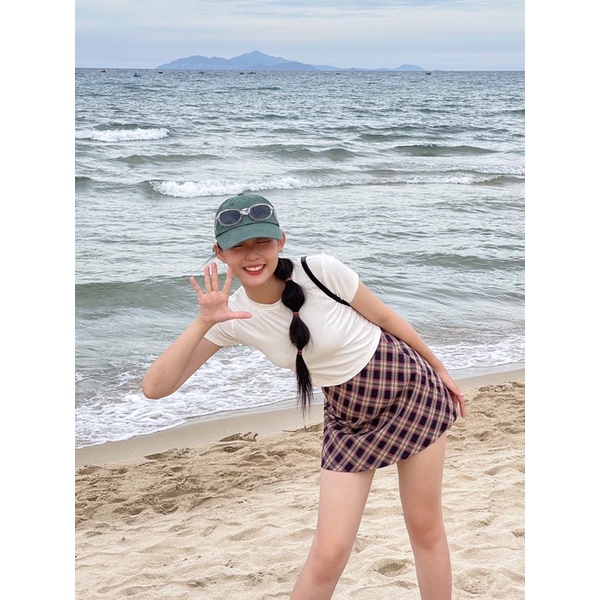 Chân váy caro ngắn dáng chữ A - DELYN