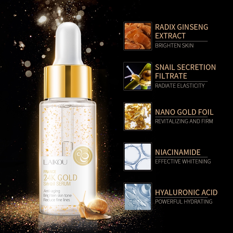 Serum Ốc Sên Vàng LAIKOU 24k Dưỡng Da Chống Lão Hóa Làm Săn Chắc Mịn Màng 17ml