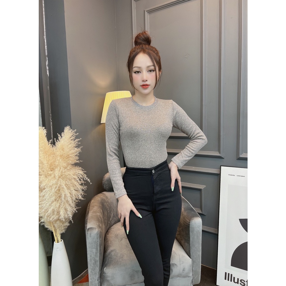 Áo thun body tay dài cổ tròn nữ CRAZYTEEN dáng dài AT0206