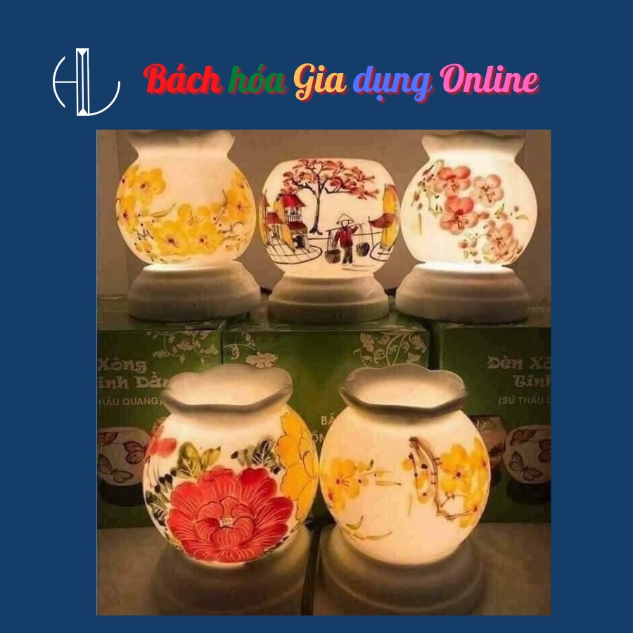 Đèn Xông Tinh Dầu Gốm Sứ Bát Tràng Họa Tiết Sang Trọng – Tặng Kèm Lọ Chiết Tinh Dầu Hương Thơm Dịu Nhẹ