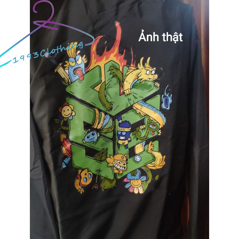 ÁO KHOÁC KAKI NÚT BẤM/ ÁO JACKET ĐEN IN HÌNH SWE HỒNG XANH ,FREESHIP,HÀNG VNXK 2 LỚP CHÓNG NẮNG,1993CLOTHINGG