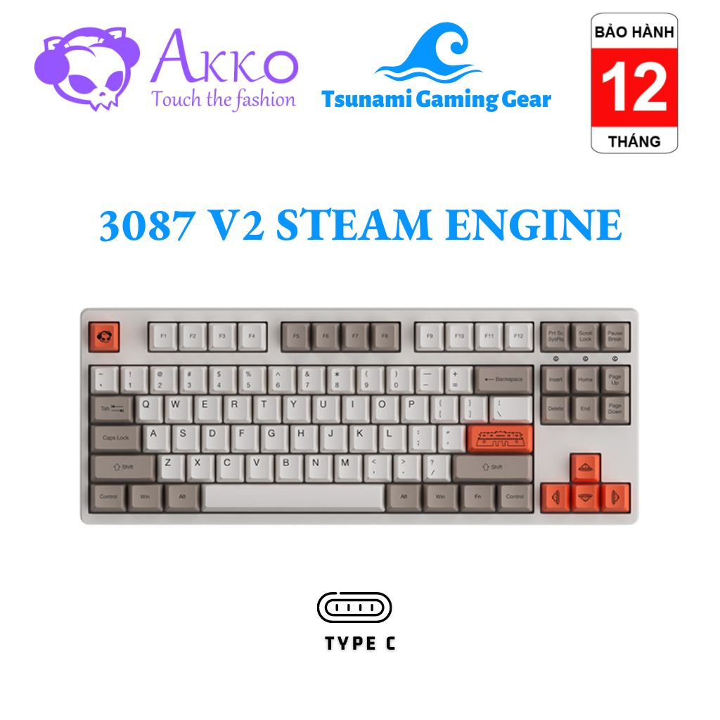 Phím cơ AKKO 3087 v2 Steam Engine Akko switch v2 / Foam tiêu âm / tặng Keycap Việt Nam - BH 12 tháng