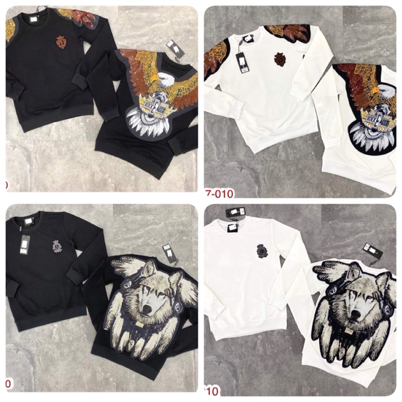 Áo thun dài tay nam, áo phông nam hình sói Gucci hạt kim sa chất liệu 100% cotton