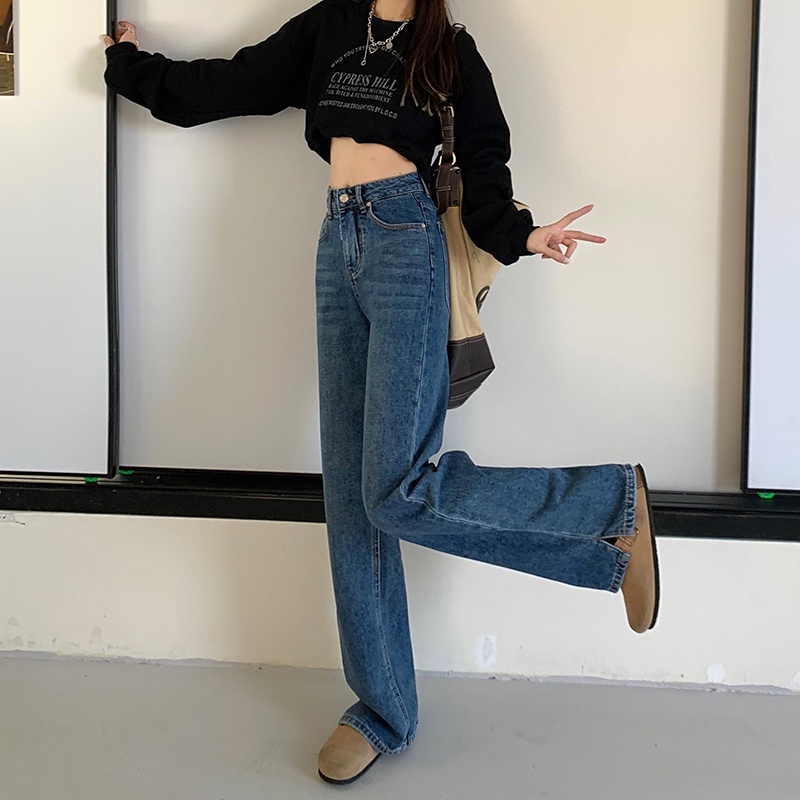 Quần Jean Lưng Cao Ống Rộng Có Túi Màu Sắc Tương Phản 54134