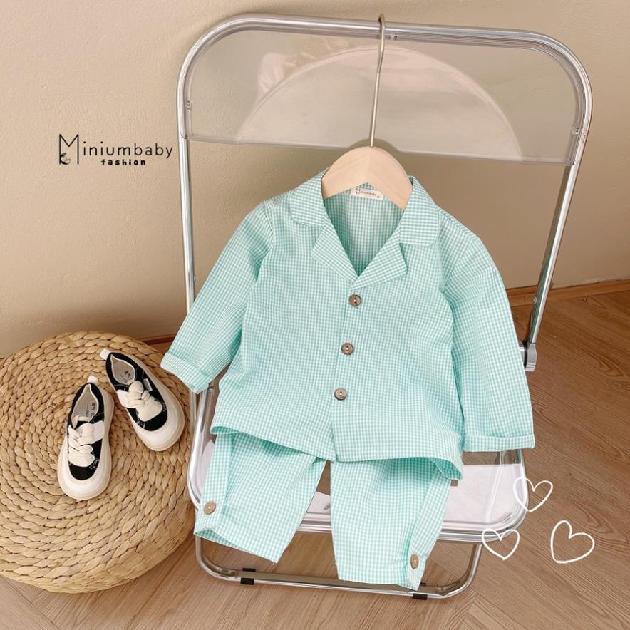 Bộ Pijama kẻ sọc dài tay thu đông cho bé trai/ gái bé gái chất thô cara, quần áo ngủ trẻ em MiniumBaby-SB1319