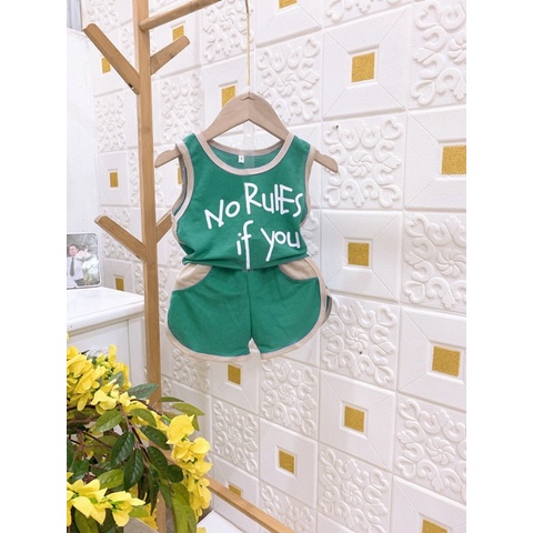 Đồ bộ quần áo ba lỗ cho bé vải cotton đũi chạy viền quần AM557