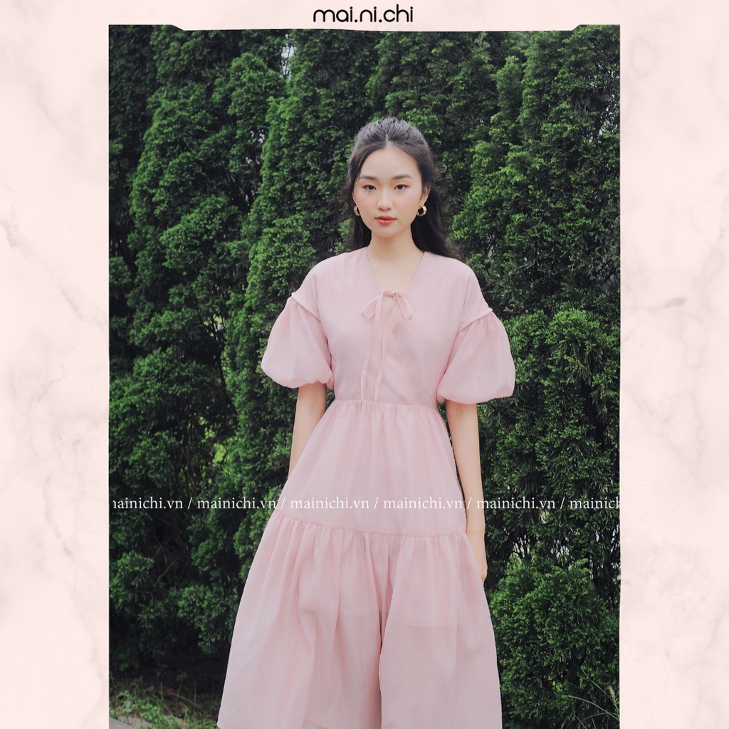 Váy Tiểu Thư Hanna HỒNG Dress Vải Organza Dáng Xòe Tay Phồng Chết Eo Siêu Tôn Dáng_mai.ni.chi