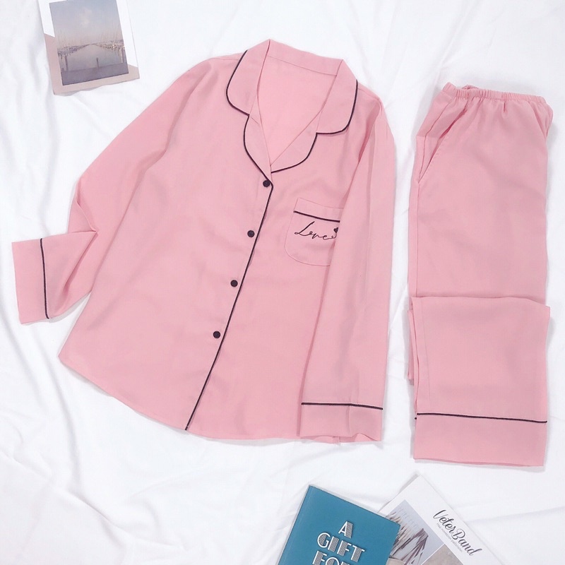Bộ pijama thêu chữ love mặc nhà xinh xỉu video ảnh thật | BigBuy360 - bigbuy360.vn