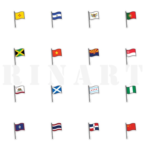 (Sticker 1K) Set 50 sticker lá cờ nhiều nước version 2 dán trang trí