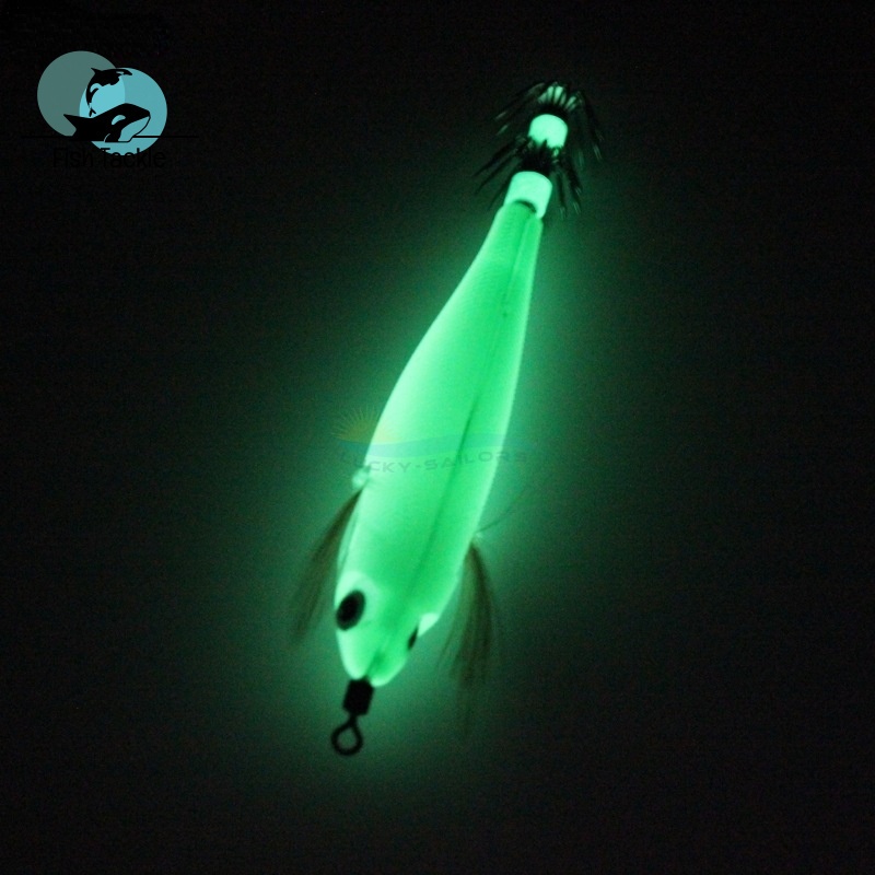 Mồi Câu Cá Giả Hình Con Mực Phát Quang YOZURI UV Bằng Gỗ