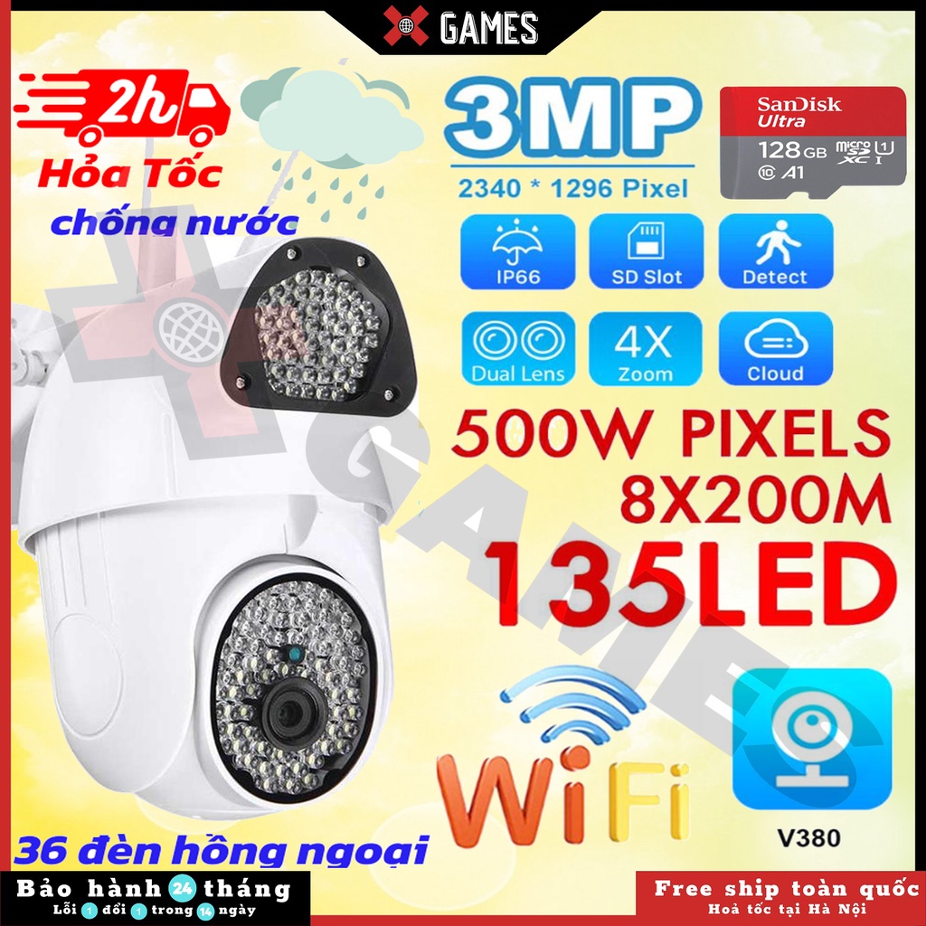 Camera 360 độ không dây V3 Full HD 1080P - Camera wifi ngoài trời chống nước, Đàm Thoại 2 Chiều, Giám sát an ninh
