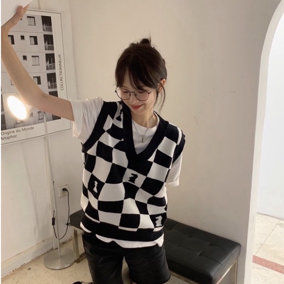 Gile Len Nữ GUMAX Ullzang, Áo Gile Len Caro Cổ Chữ V Hàng Quảng Châu Thời Trang Cao Cấp | BigBuy360 - bigbuy360.vn