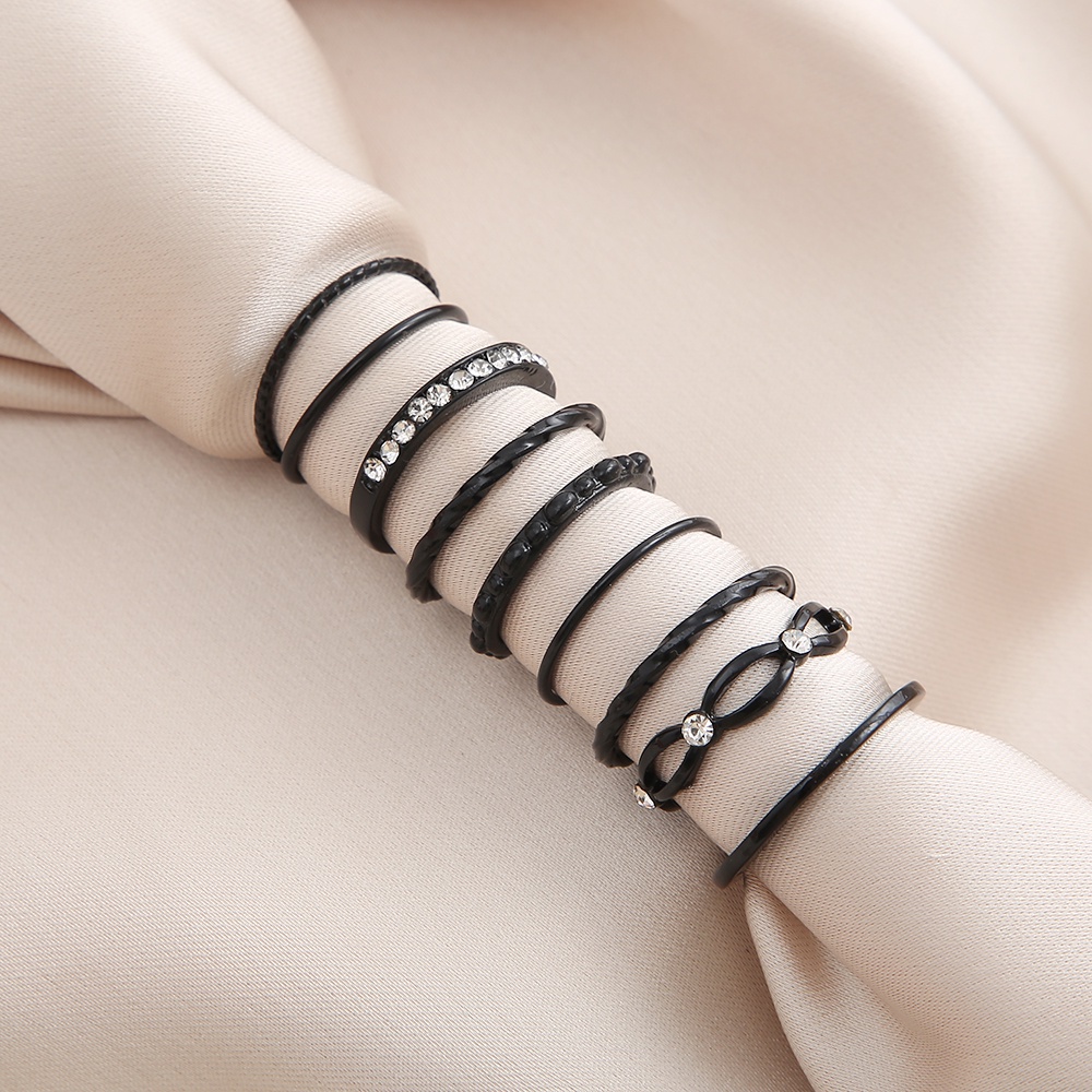 iF YOU Set 8 Nhẫn Bạc Hình Học Màu Đen Phong Cách Cổ Điển