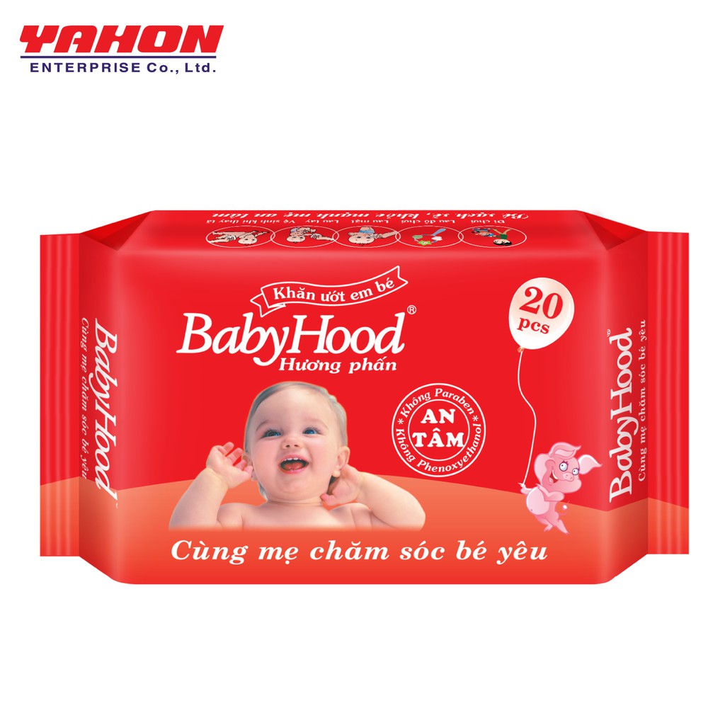 Combo 5 Gói Khăn Ướt Em Bé BabyHood Không Mùi/ Hương Phấn 20 Tờ (20 Tờ x 5)