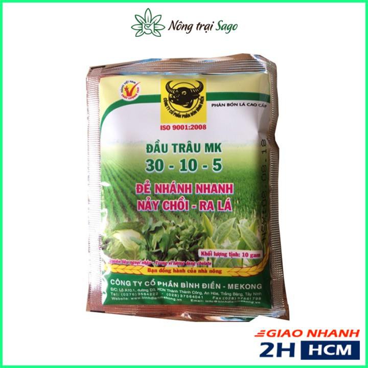 Phân Bón Lá Đầu Trâu Kích Đẻ Nhánh, Nảy Chồi, Ra Lá - Đầu Trâu MK 30-10-5 (gói 10gram) - Nông Trại Sago