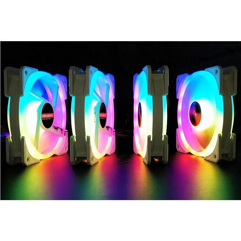 Quạt Tản Nhiệt, Fan Led RGB Coolmoon U4 Led Cả Vòng Ring Và Tâm Quạt - Đồng Bộ Hub Coolmoon