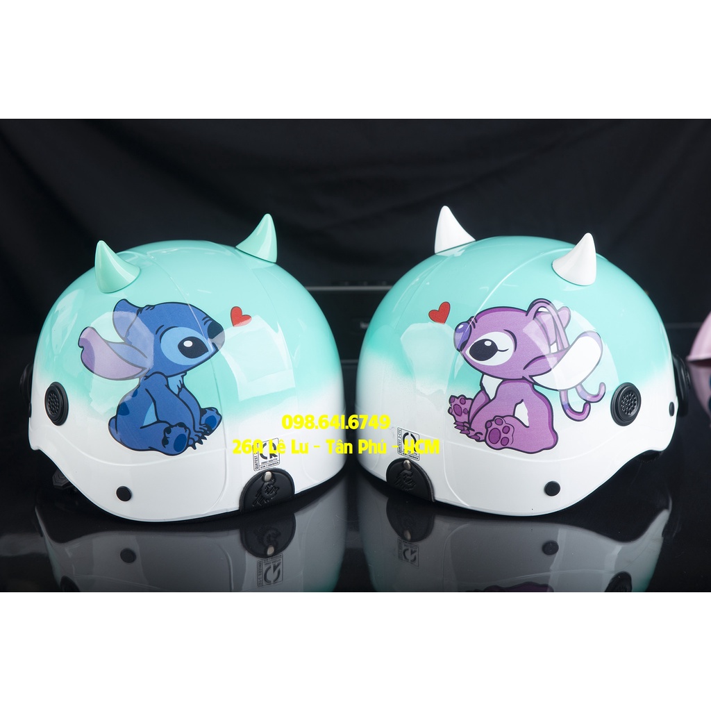 MŨ NÓN BẢO HIỂM NGƯỜI LỚN Cặp đôi Stich Hồng - Trắng Xanh
