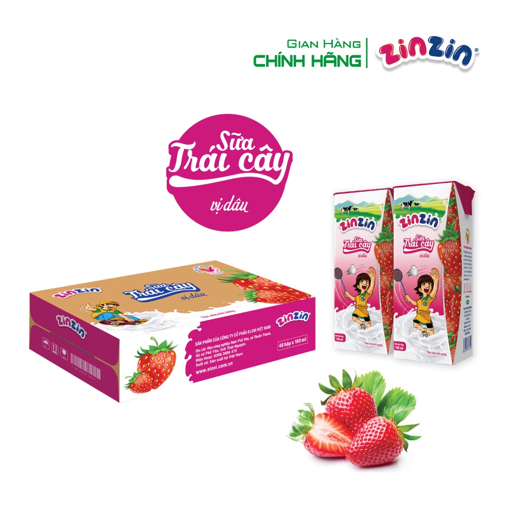 Thùng 48 hộp Sữa trái cây ZinZin vị dâu 180ml - Siêu ưu đãi