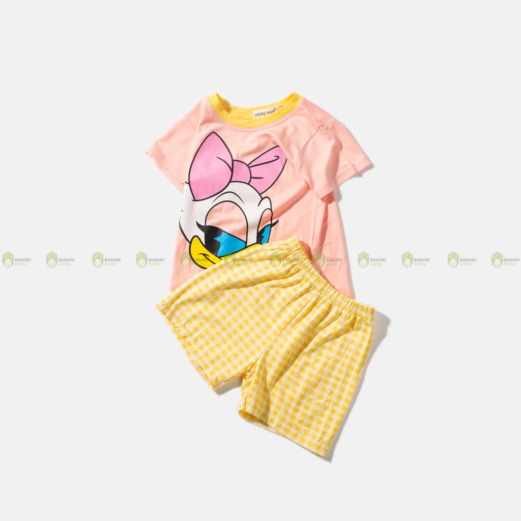 Bộ Cộc Tay Cho Bé Trai, Bé Gái Minky Mom Vải Thun Lạnh Hoạ Tiết Hoạt Hình Quần Caro, Bộ Quần Áo Trẻ Em Mặc Nhà MKM2241